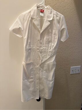 Dickies White Short-Sleeve Button-Front Utility Midi Dress